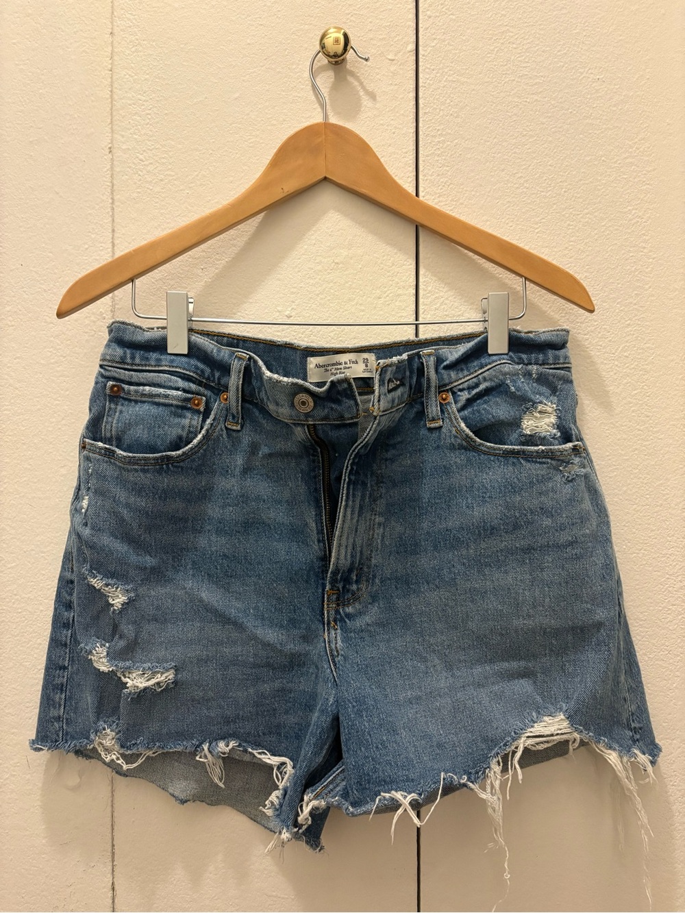 Abercrombie & Fitch Distressed Light Blue Denim Shorts